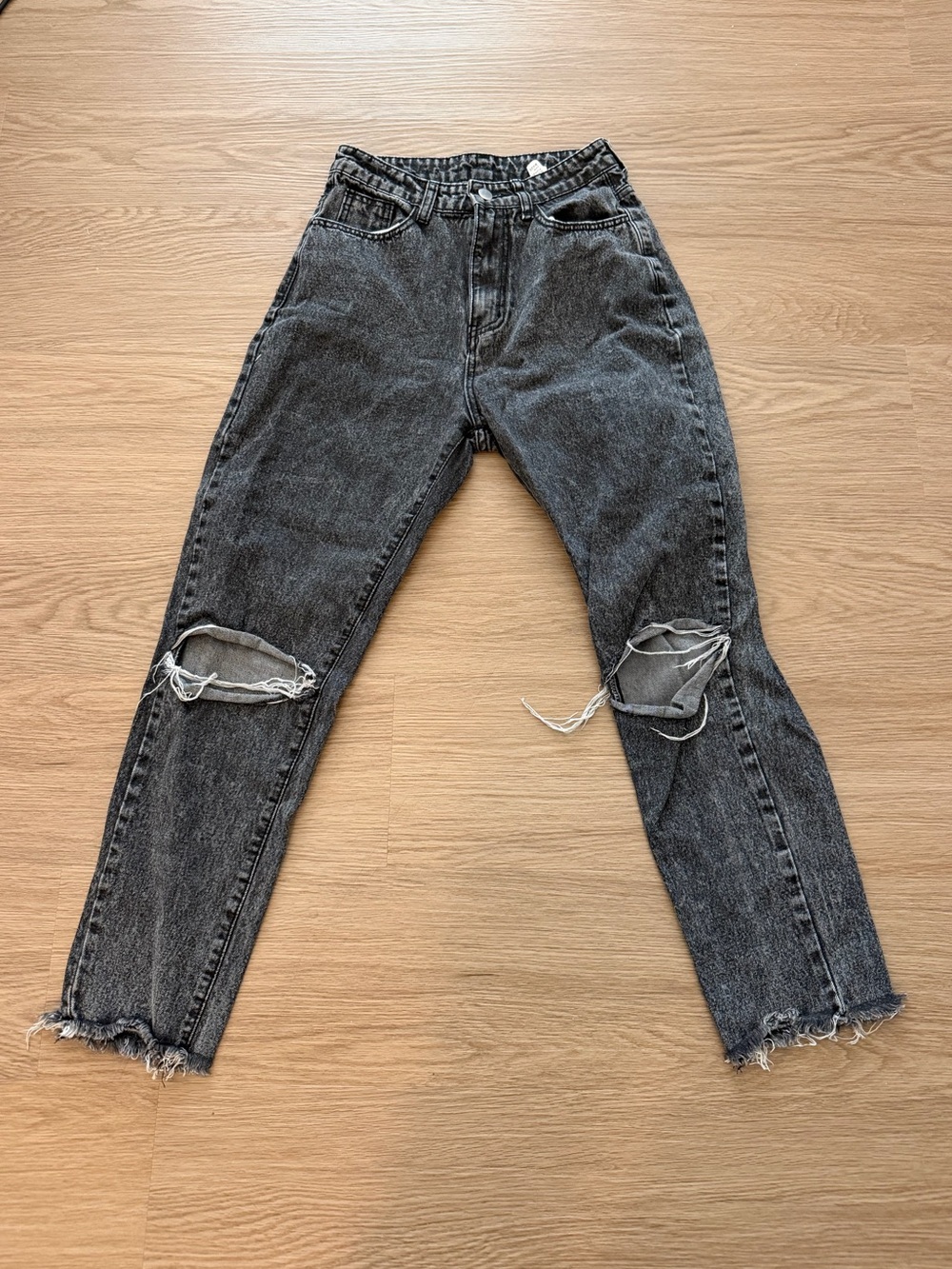 SHEIN Charcoal Washed Distressed Boyfriend Jeans